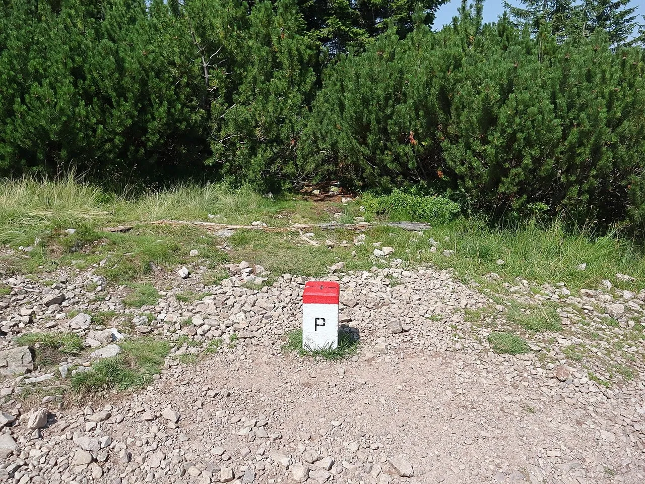 Słup graniczny przy żółtym szlaku na Grzesia
