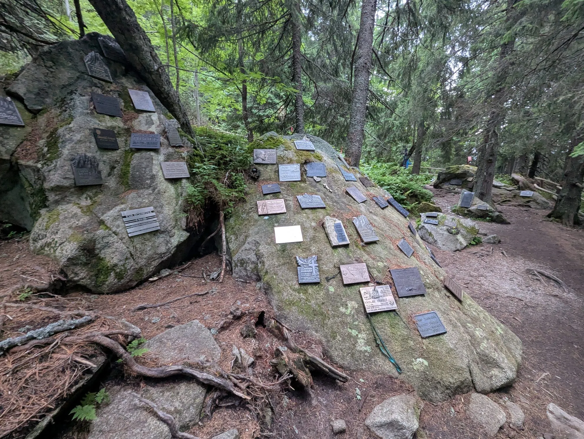 Tablice pamiątkowe na głazach Symbolicznego Cmentarza
