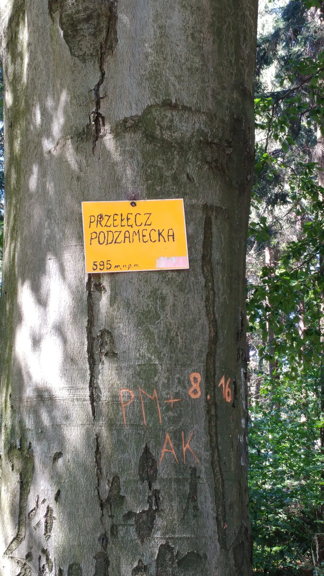 Tabliczka na Przełęczy Podzameckiej
